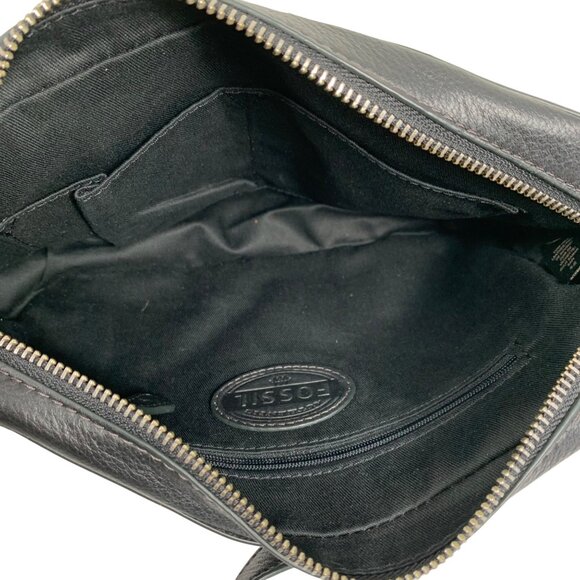 Fossil Riley Black Leather Top Zip Camera Adjustable Crossbody Shoulder Bag - Picture 11 of 14